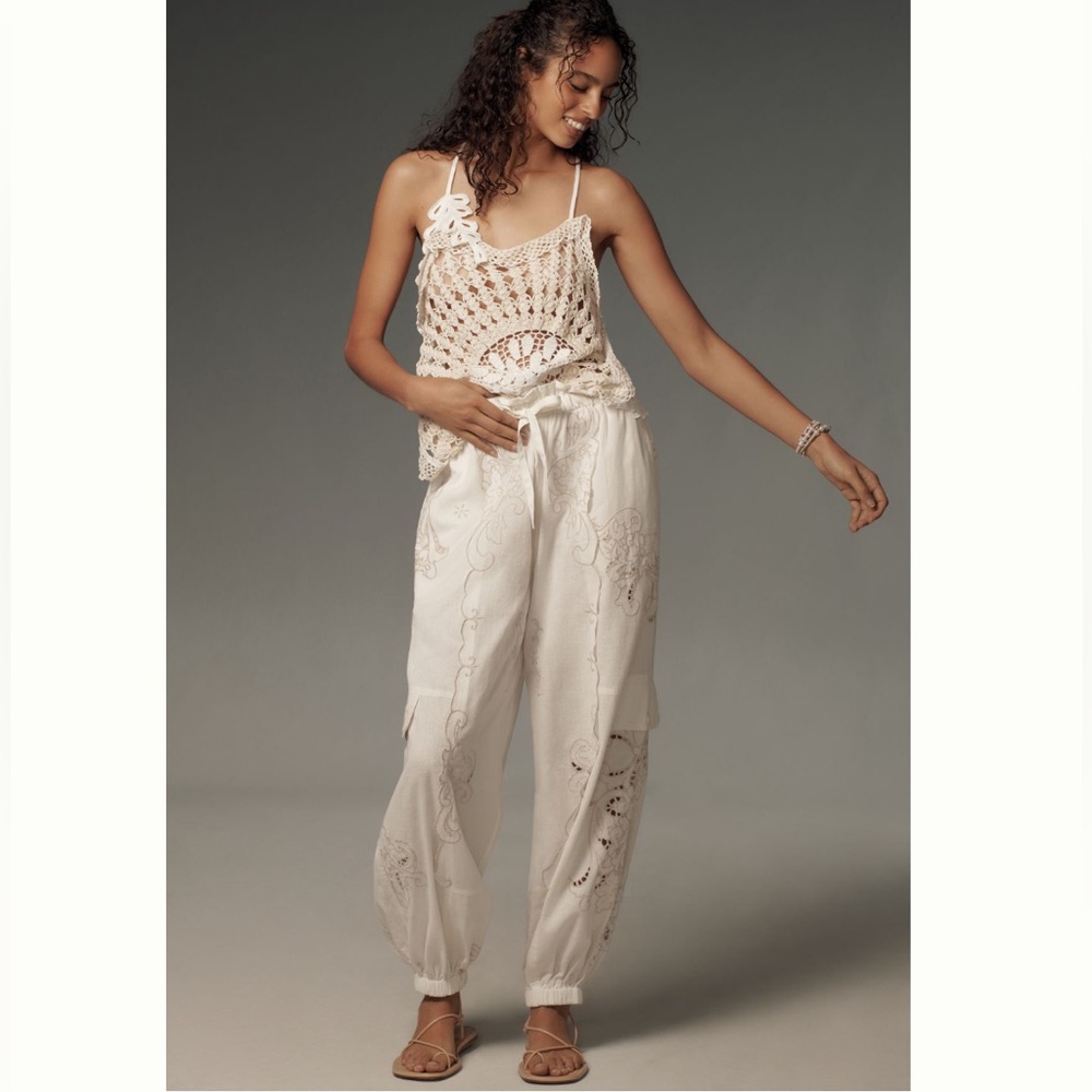 Anthropologie White Track Pants with Relaxed Fit